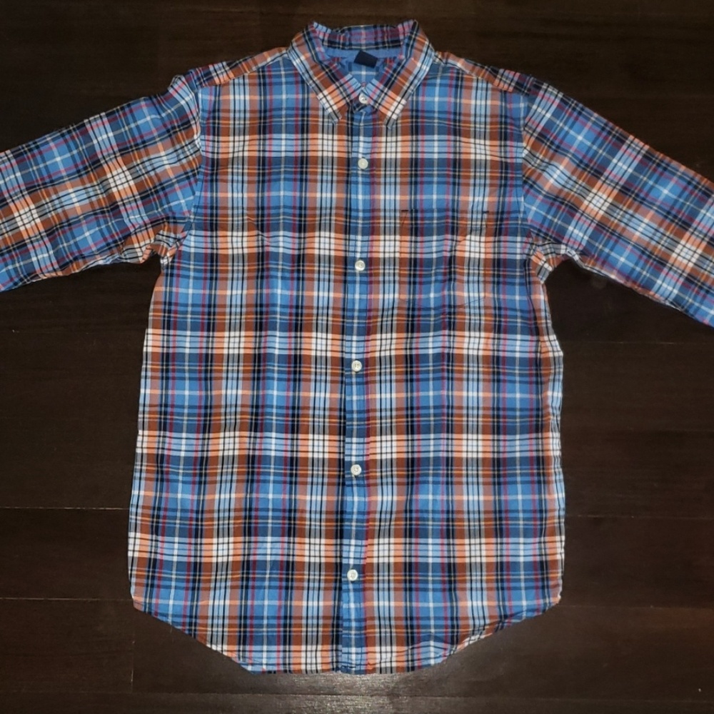 BOY'S GAP BLUE PLAID BUTTON DOWN DRESS SHIRT